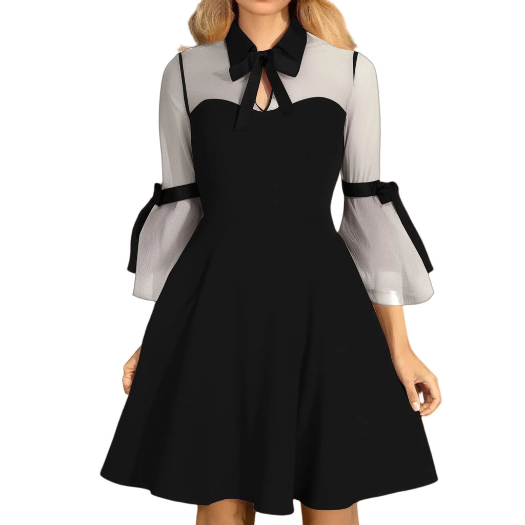 Retro Floral Embroidered Mesh Long Sleeve Mini Dress | Women