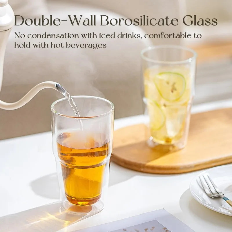 KEMORELA 473ml Double Wall Glass Tumbler Set of 2 | Insulated