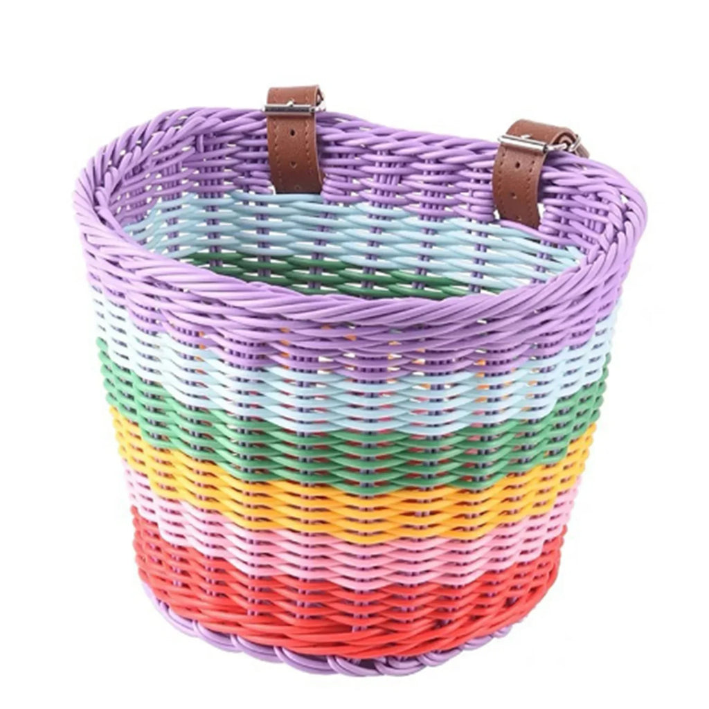 Rainbow Bicycle Basket Kid Front Handlebar Rattan Picnic Plastic Bike