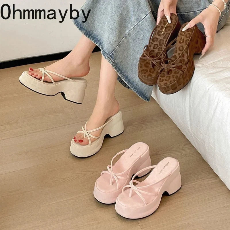 Women's Platform Wedge Flip Flops – Leopard Slides