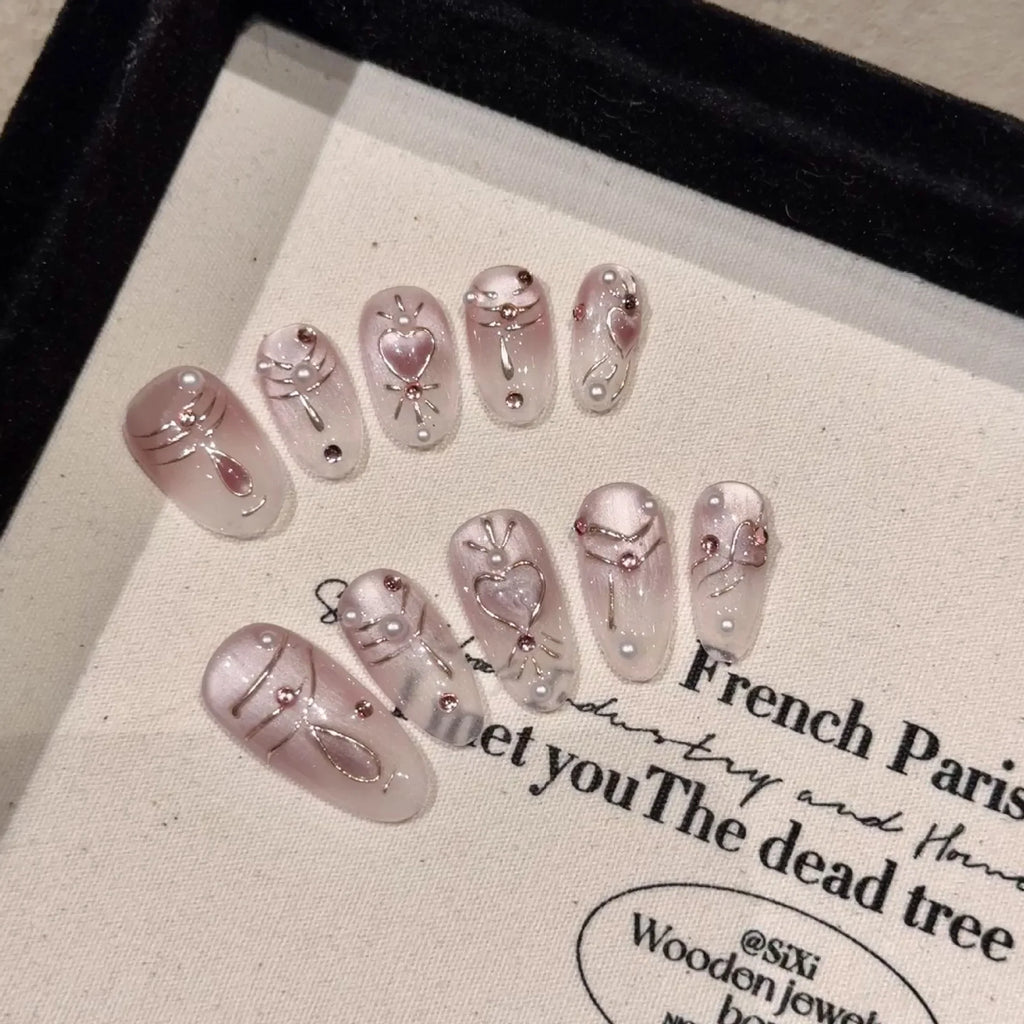 Korean Press-On Nails | Pink Cat Eye Rabbit Design – YADORNOS