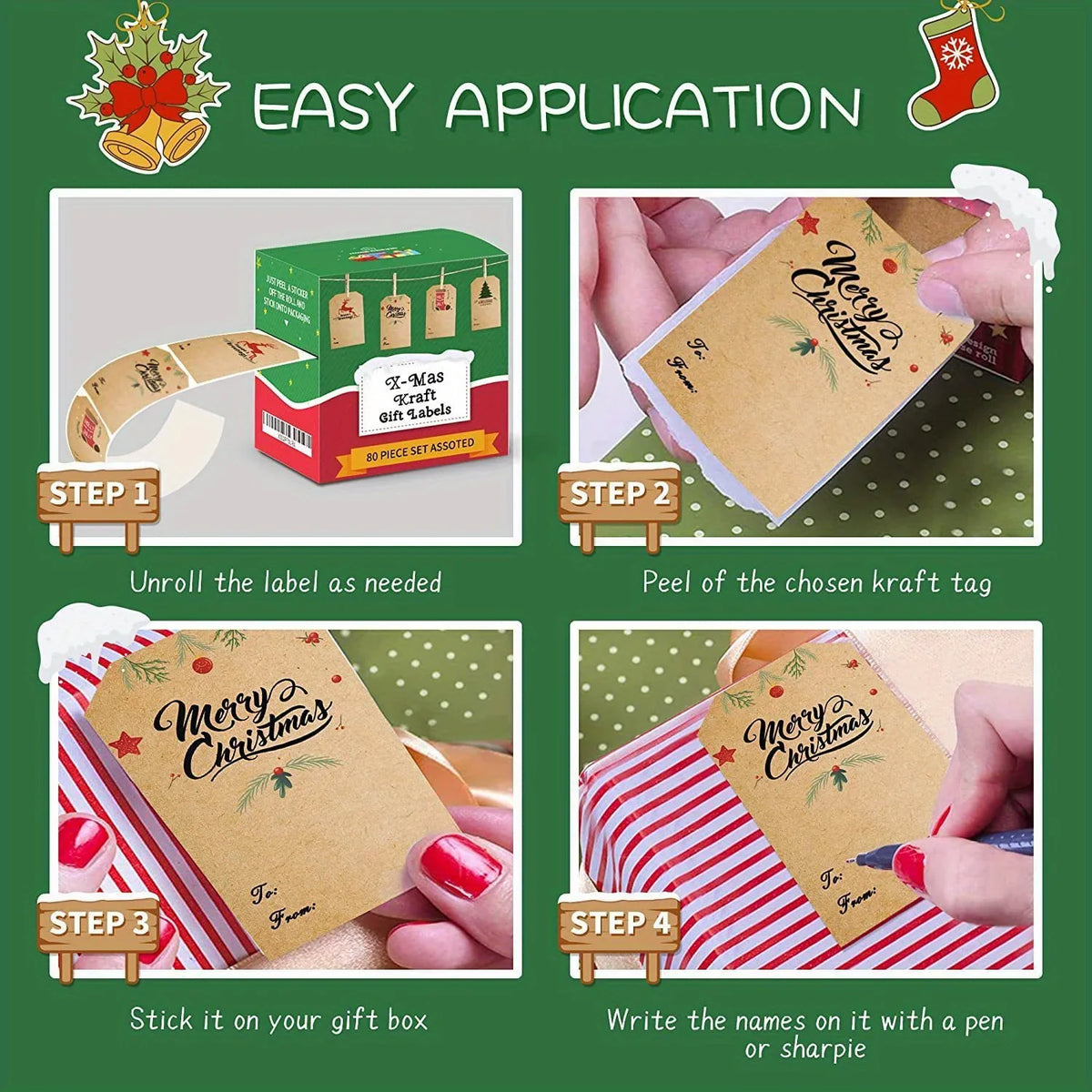 300 Christmas Writable Self-Adhesive Labels 2"×2.76" Gift Tags