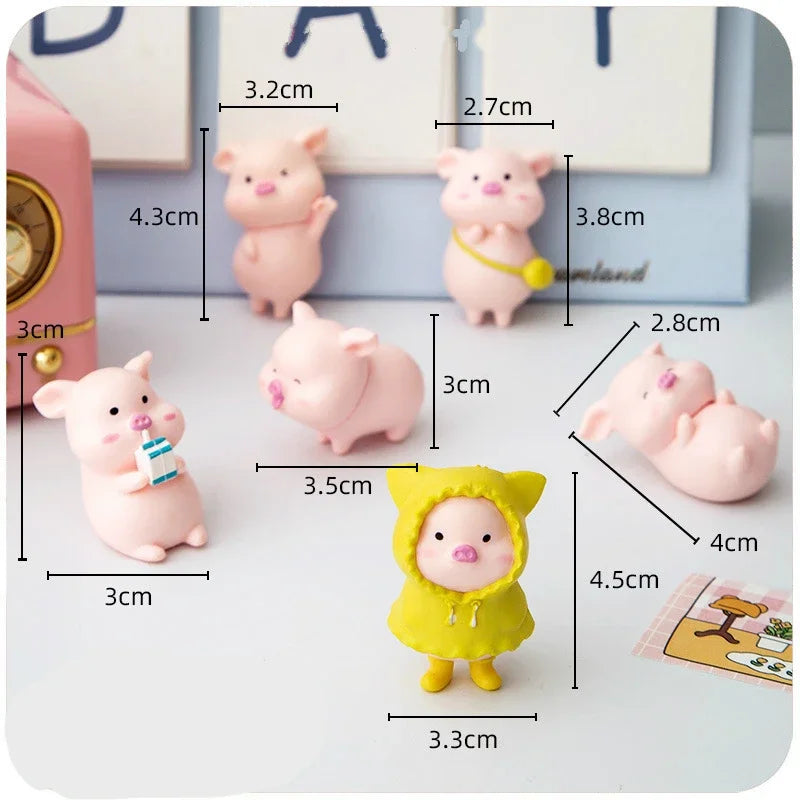 Cute Cartoon Pink Pig Figurine Miniaturas Ornament Resin Piggy Statue