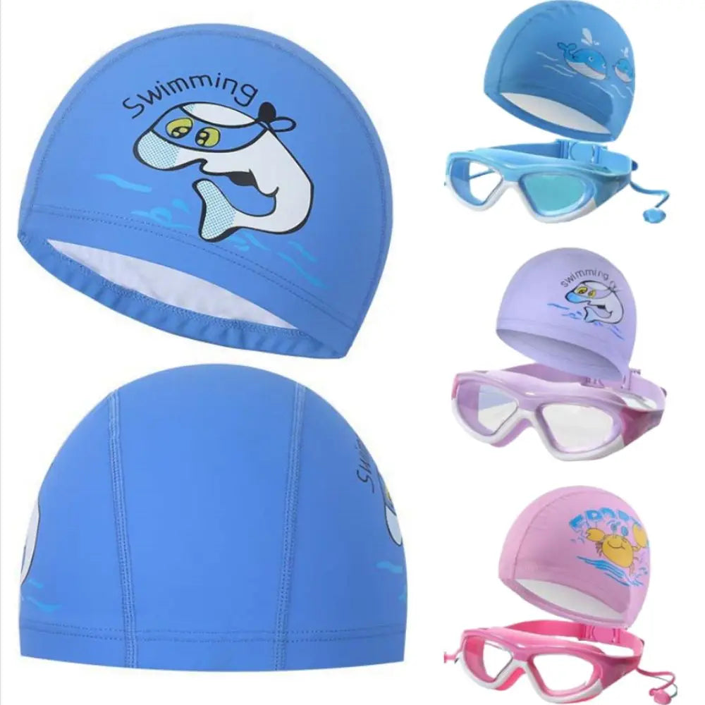 Kids Swimming Cap & Anti-Fog Goggles Set | UV Cartoon