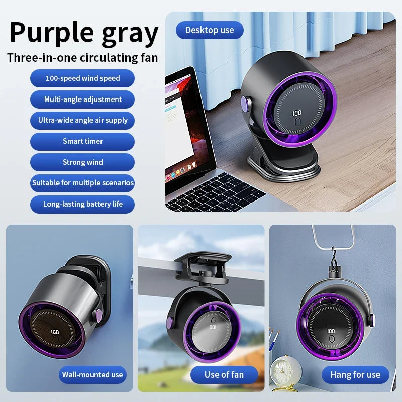 URGGU 3-in-1 Clip Fan | 4-Speed Rechargeable Turbo Mini Fan