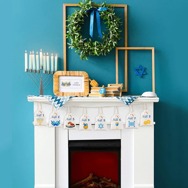 8-Night Hanukkah Countdown Advent Calendar Drawstring Gift Bags