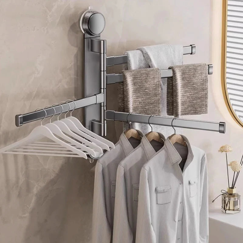 Drill-Free Suction Cup Rotating Towel Rack | Multi-Bar Folding