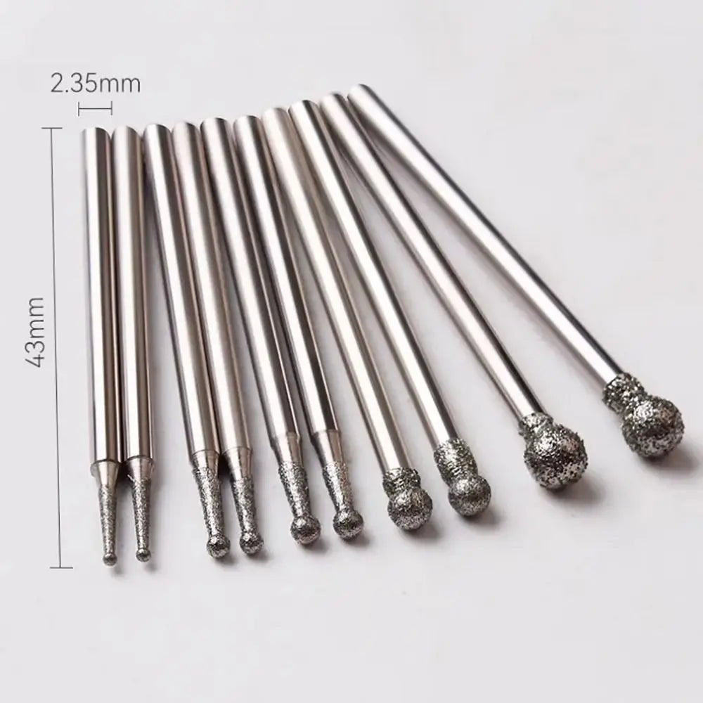 5-Pc Diamond Spherical Burr Set – 2.35mm Shank, 0.5–8mm