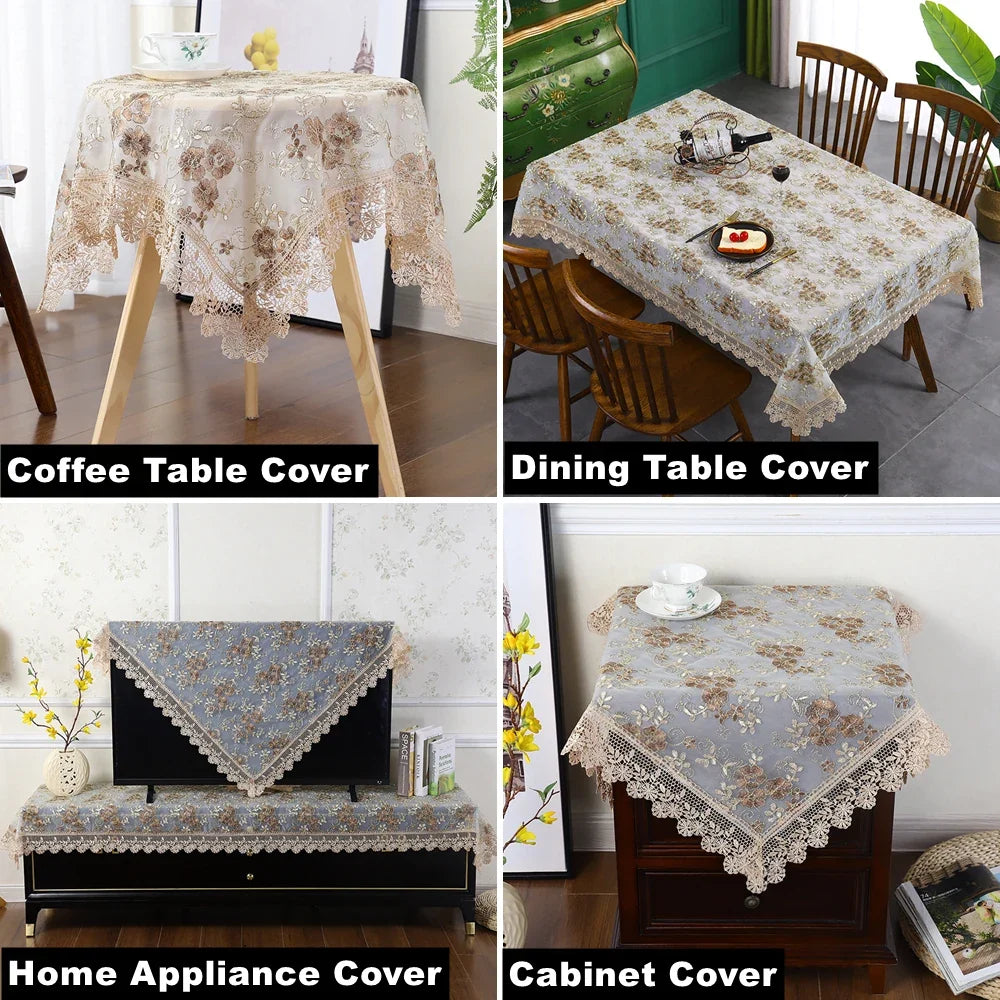 Battilo Luxury Lace Embroidered Rectangular Tablecloth | Floral