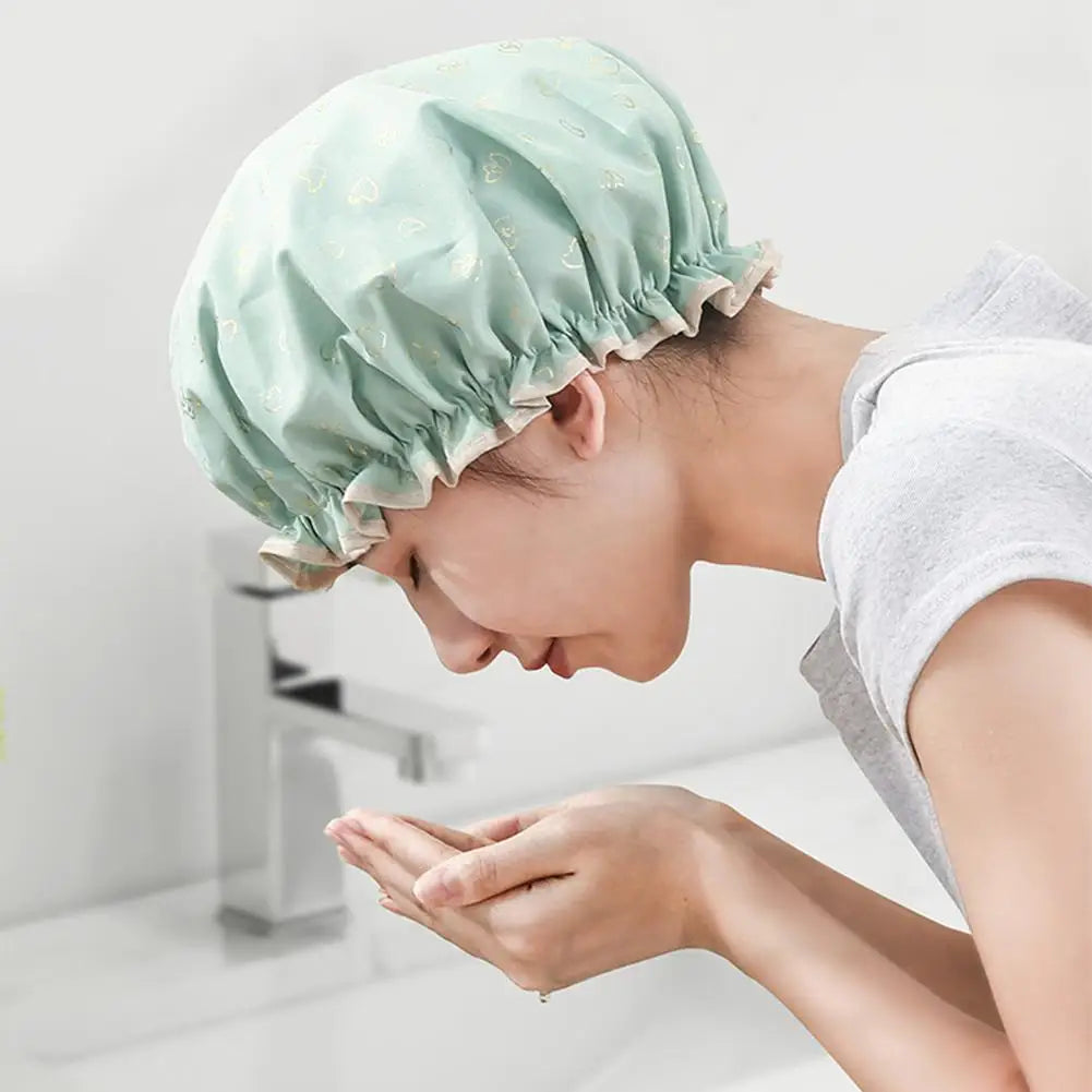 Large Waterproof Shower Cap – Double Layer for Long Thick Hair