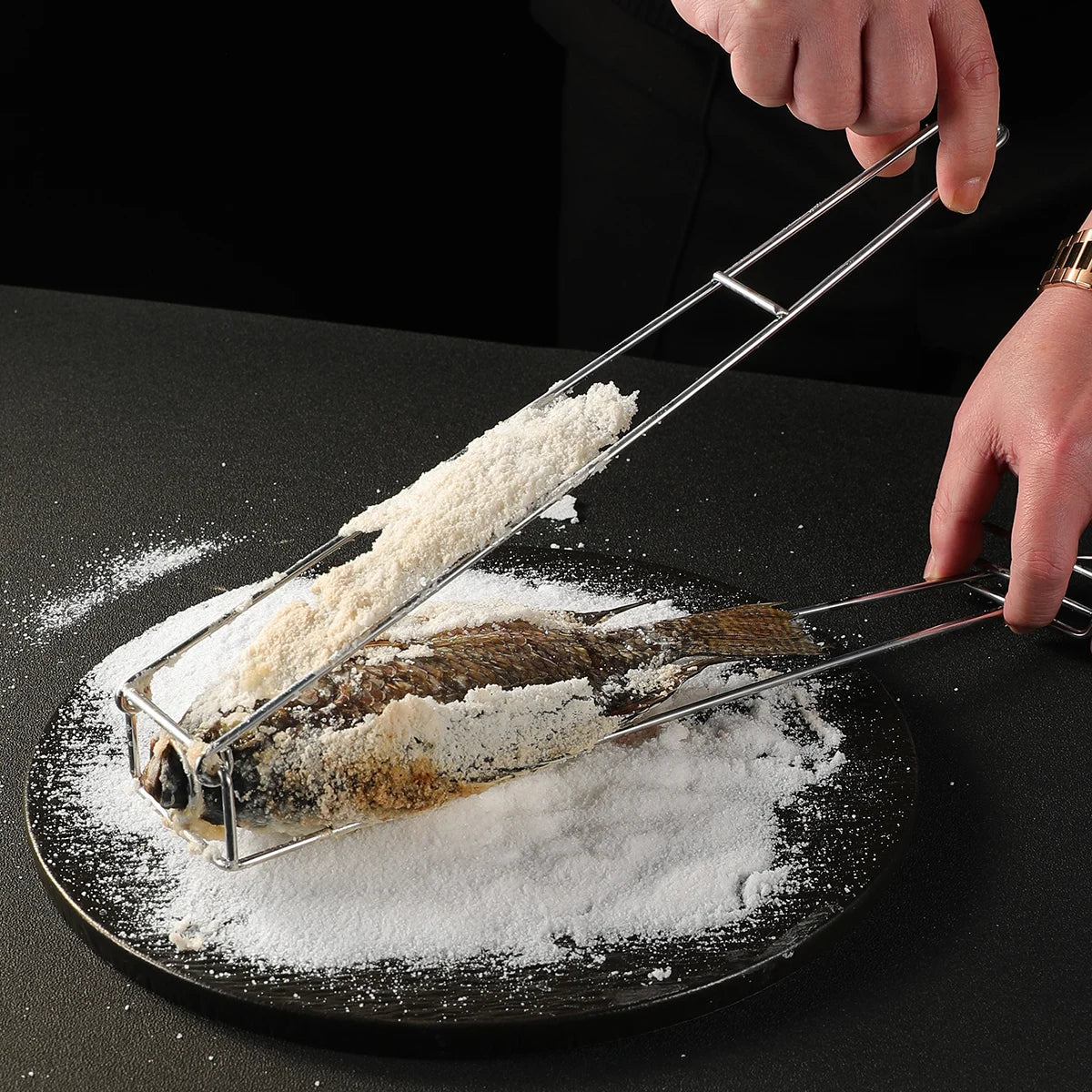 Stainless Steel Fish Grill Tongs | BBQ Net Basket Tool