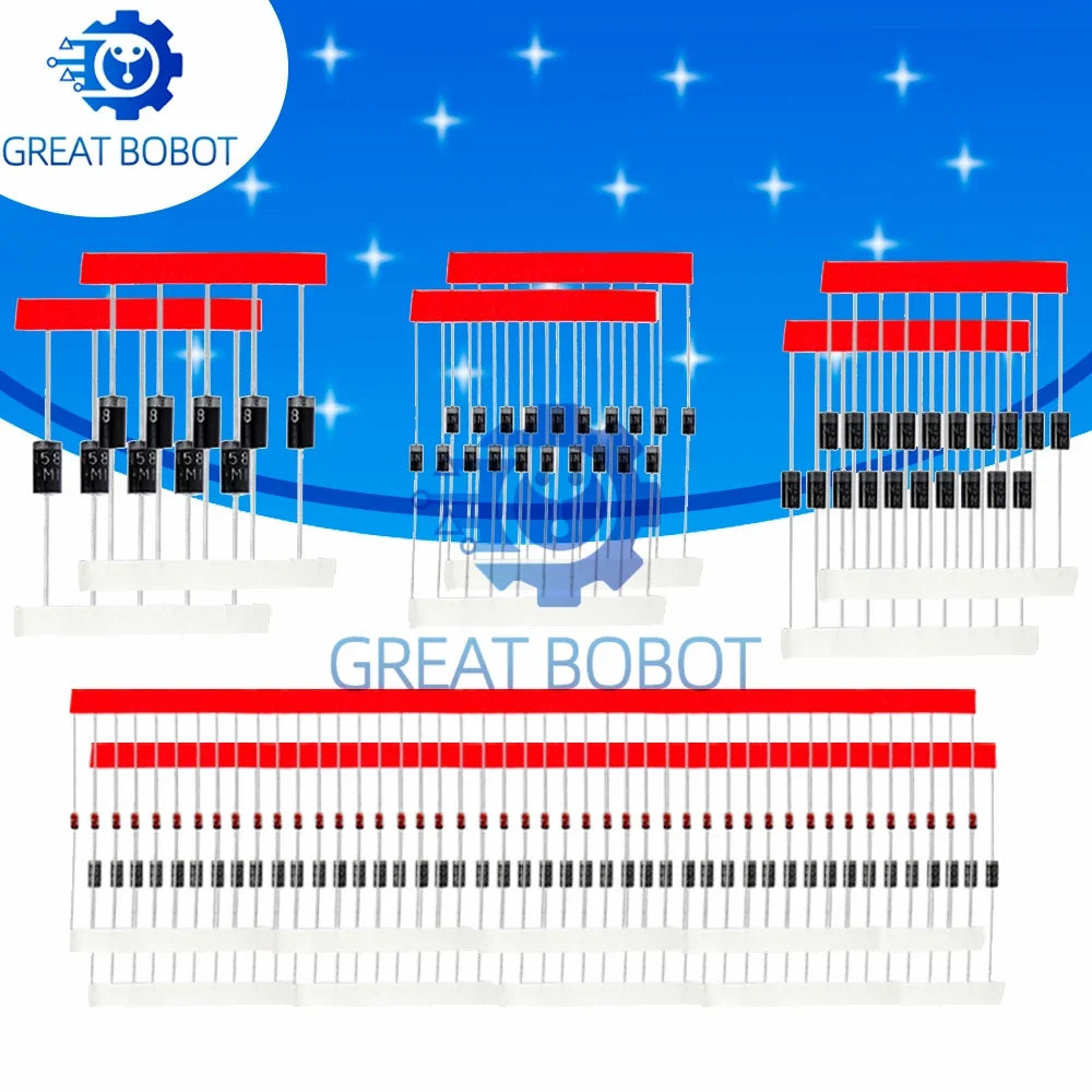 100Pcs Diode Assortment Kit – 8 Values Schottky & Rectifier Set