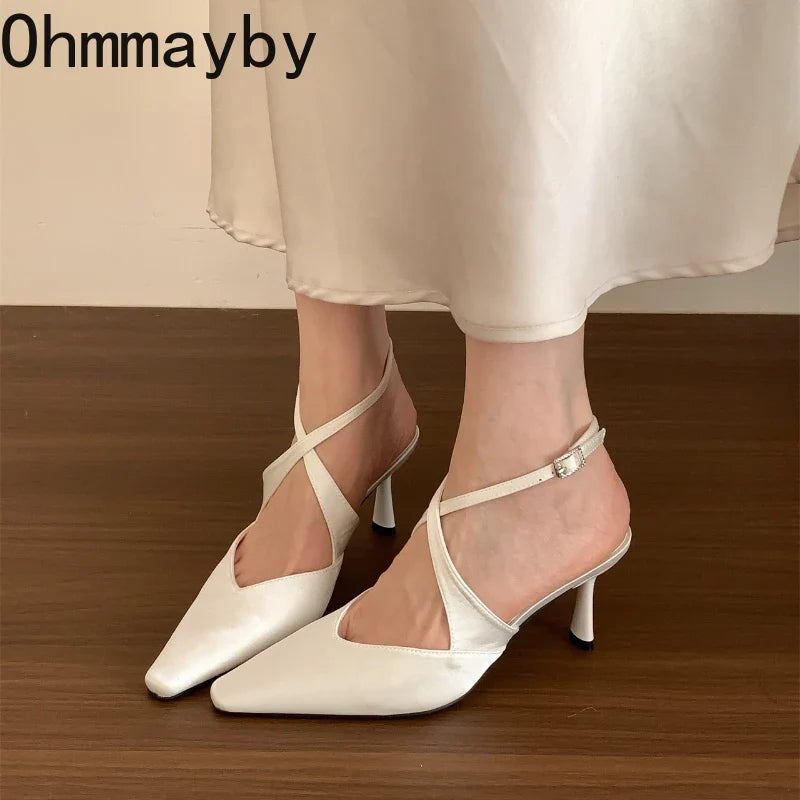Women's High Heel Sandals – Cross Ankle Strap Square Heel Pumps