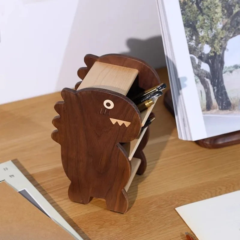 Dinosaur Pen Holder Black Walnut Solid Wood Cute Cartoon Creative