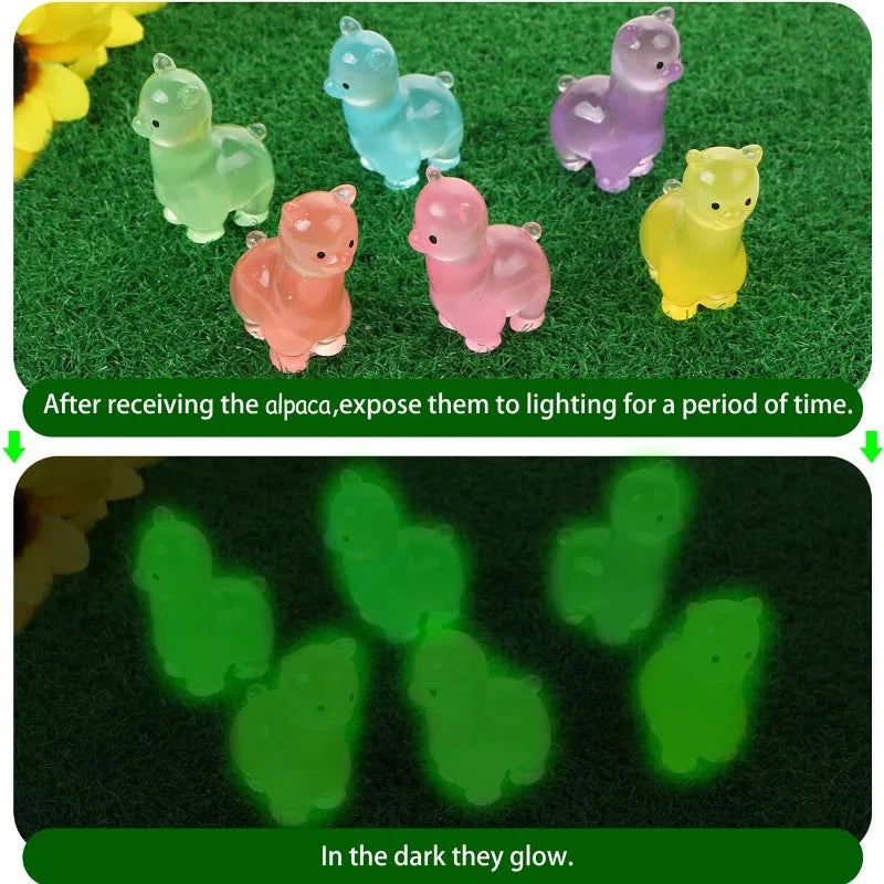 18-Piece Glow in the Dark Alpaca Resin Mini Figurines Set