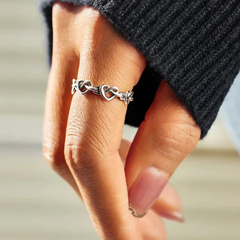 Huitan Hollow Heart Ring for Women – Dainty Brass Fashion Ring