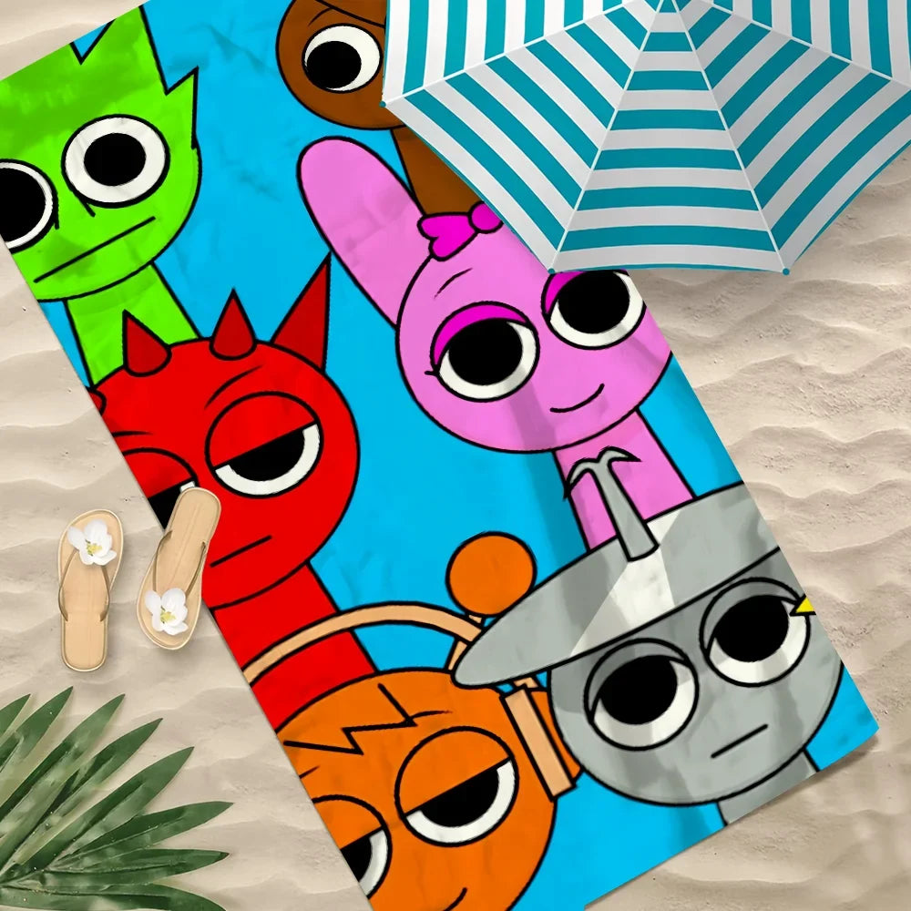 Sprunki Pattern Quick-Dry Beach Towel | Pool, Gym & Travel