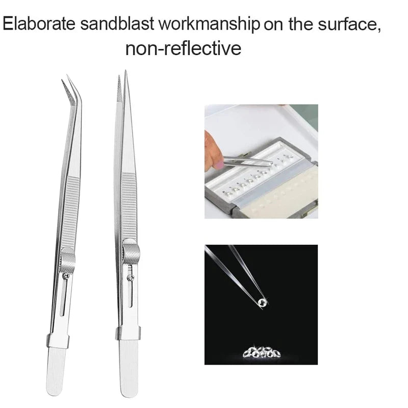 Stainless Steel Tweezers Adjustable Slide Lock Antistatic Jewelry