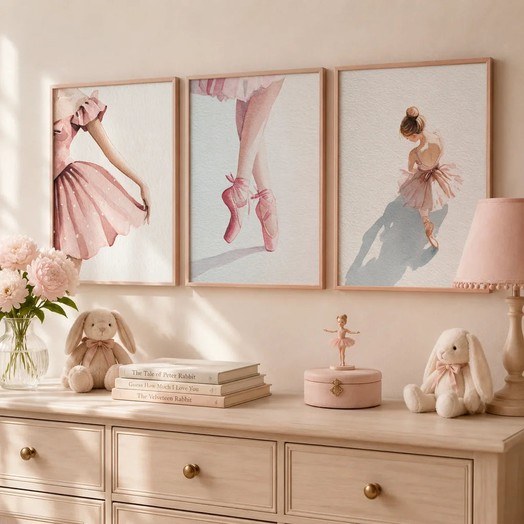 Nordic Ballerina Pink Canvas Wall Art | Girls Bedroom Décor