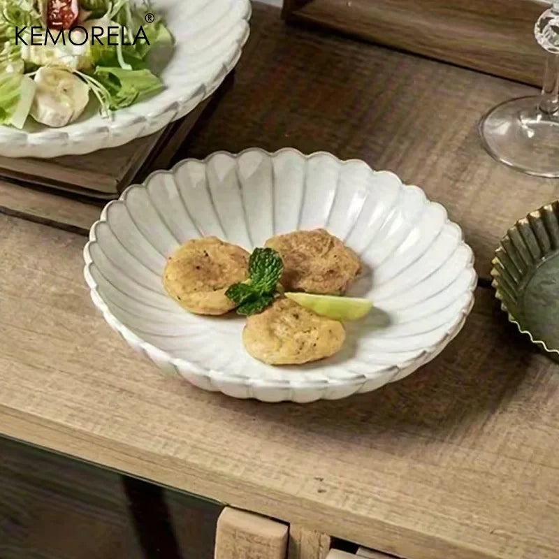 Nordic Ceramic White Glaze Dinner Plates & Bowls Set | KEMORELA