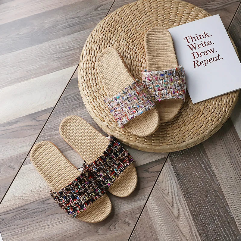 Women's Breathable Linen Flat Slippers | Summer Slides & House Shoes