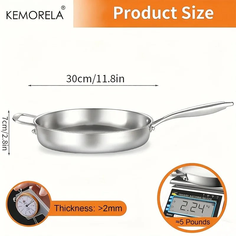 KEMORELA 30cm 316 Stainless Steel Non-Stick Wok Pan
