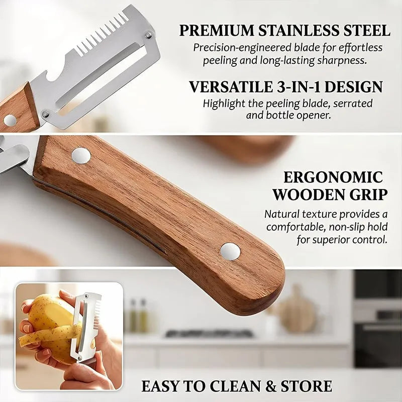 2-Piece Stainless Steel Vegetable Peeler Set – Oak Handle