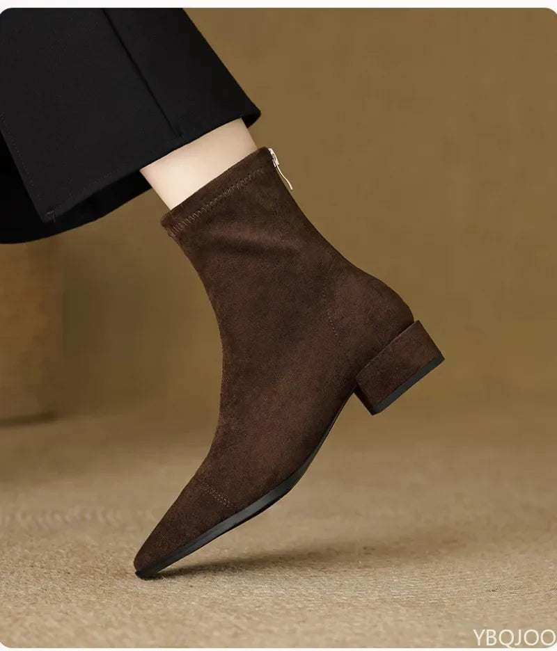 YBQJOO Women's Retro Suede Ankle Boots – Block Heel Booties