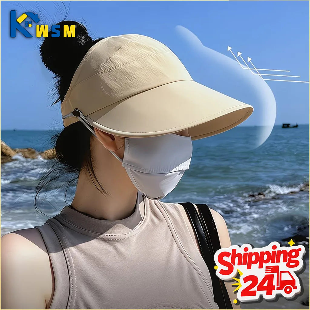 Women's Foldable Wide Brim Sun Hat – Adjustable Visor Cap