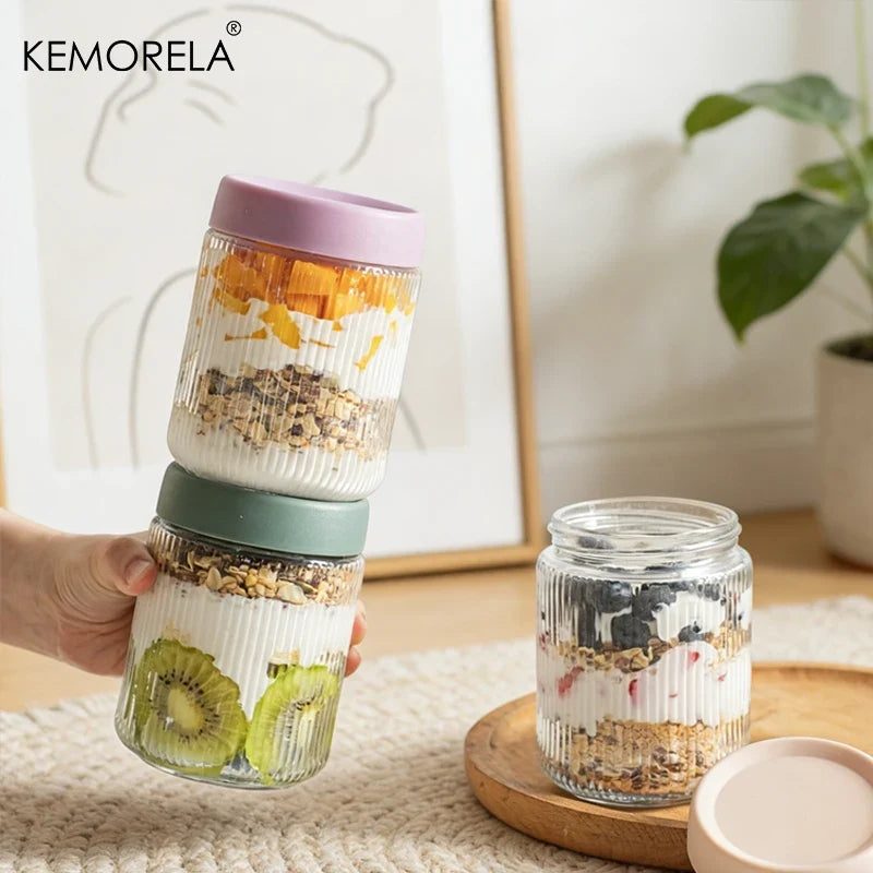 Airtight Glass Food Storage Jar – Leakproof Striped Canister