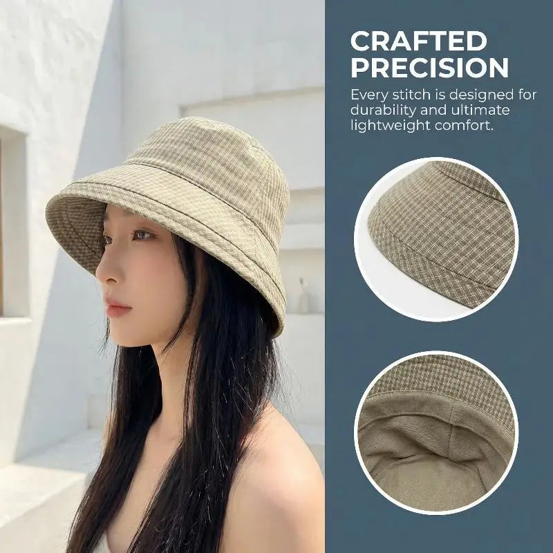 Ladies Plaid Bucket Hat – UV Sun Protection Fisherman Cap