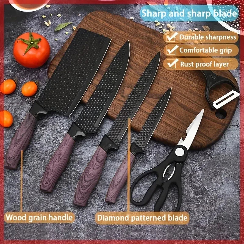 6-Piece Stainless Steel Kitchen Knife Set – Diamond Pattern
