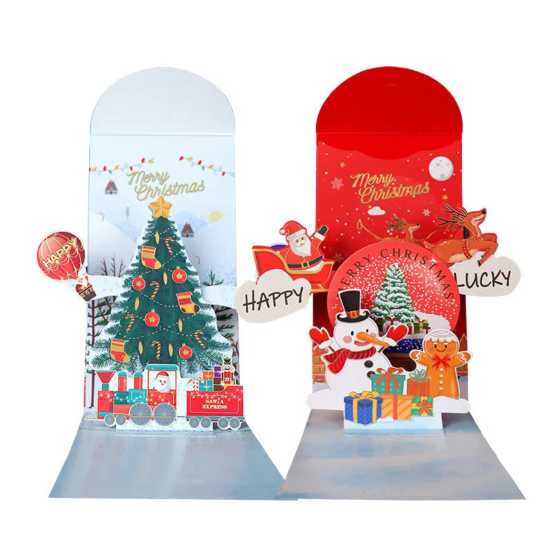 Design 3D Stereoscopic Christmas Red Envelopes Day Greeting Cards Eve