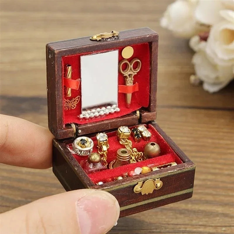 1:12 Miniature Wooden Jewelry Box – Retro Dollhouse Furniture