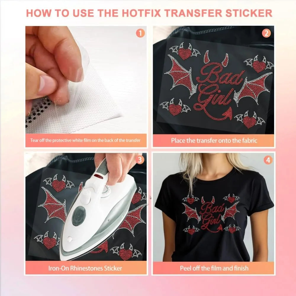 5-Pack Devil Heart Rhinestone Iron-On Transfer Patches | Bling