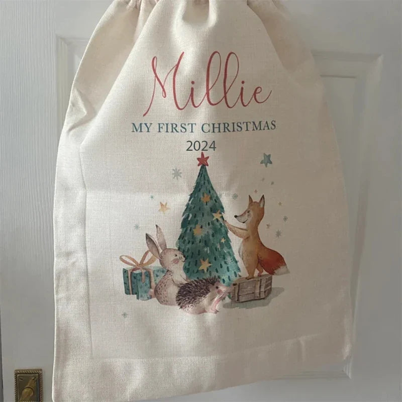 Personalized Woodland Animal Baby Christmas Stocking Sack