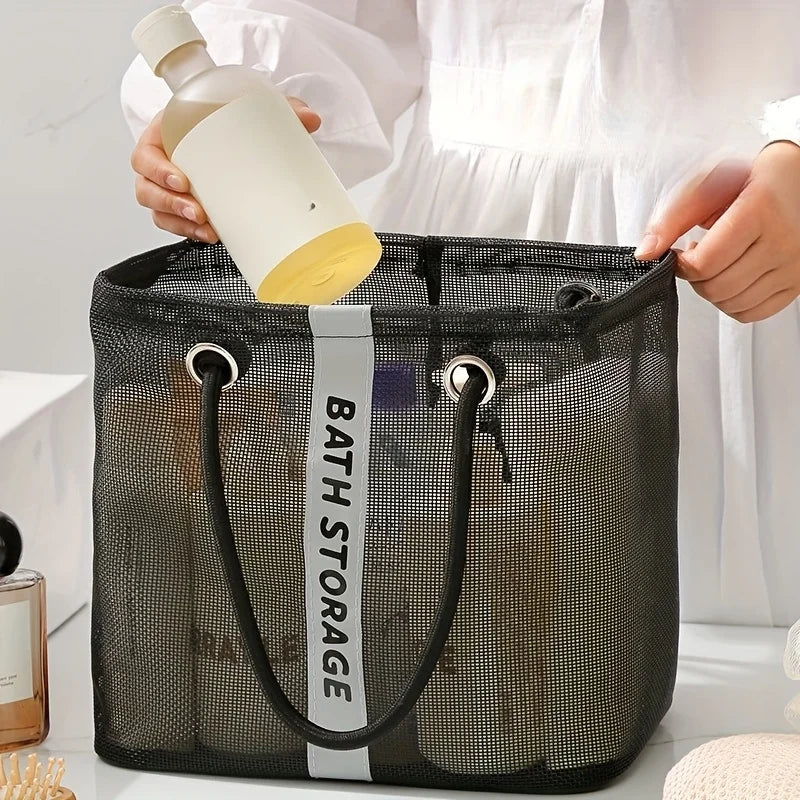 Portable Mesh Toiletry Bag Handle Quick Drying Large Capacity