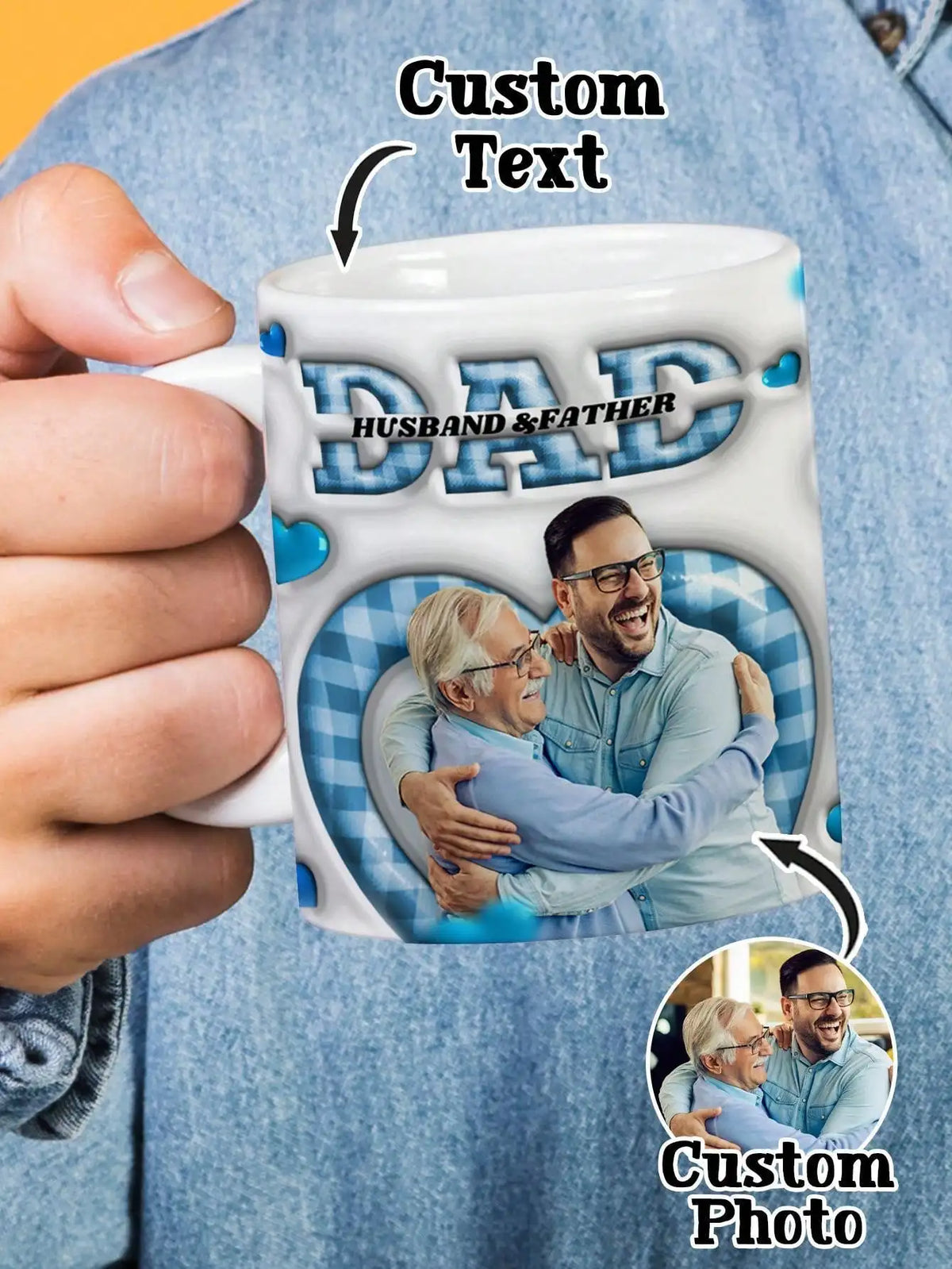 Personalized 3D Dad Mug – Custom Photo & Name Coffee Cup