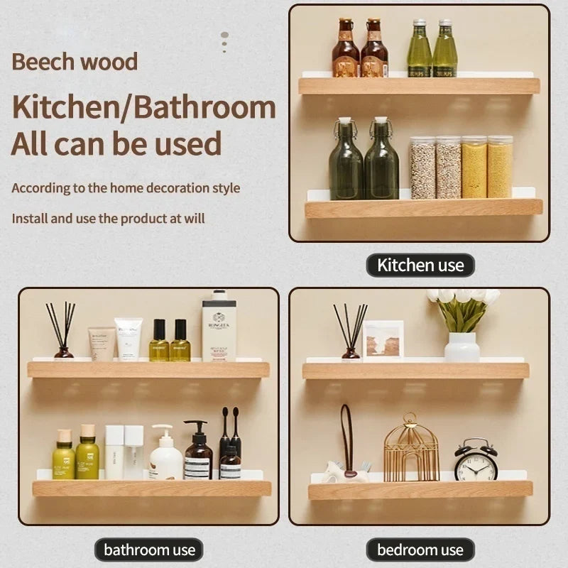 Wood & Aluminum Corner Shelf | Kitchen & Bathroom Wall Organizer