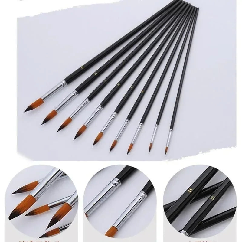 Long Handle Nylon Watercolor Brush Acrylic Painting Brushes Gouache