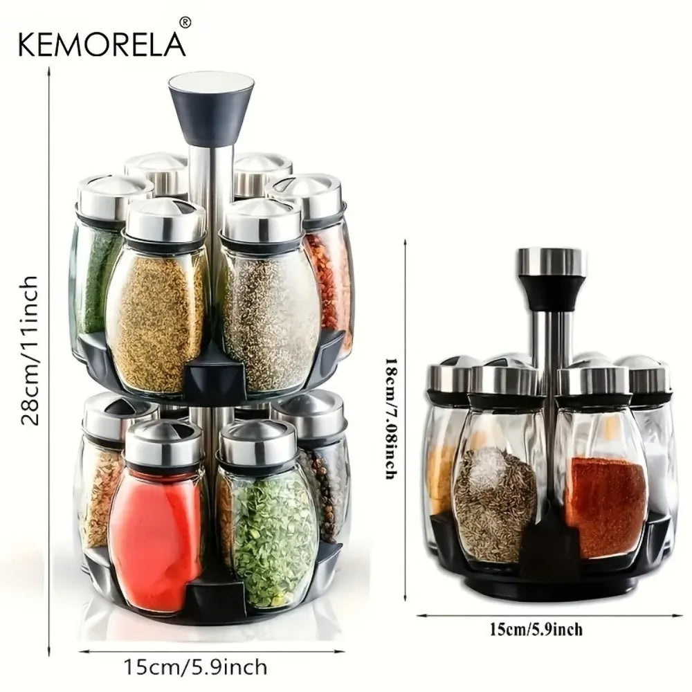 Rotating Glass Spice Jar Rack – KEMORELA Kitchen Organizer