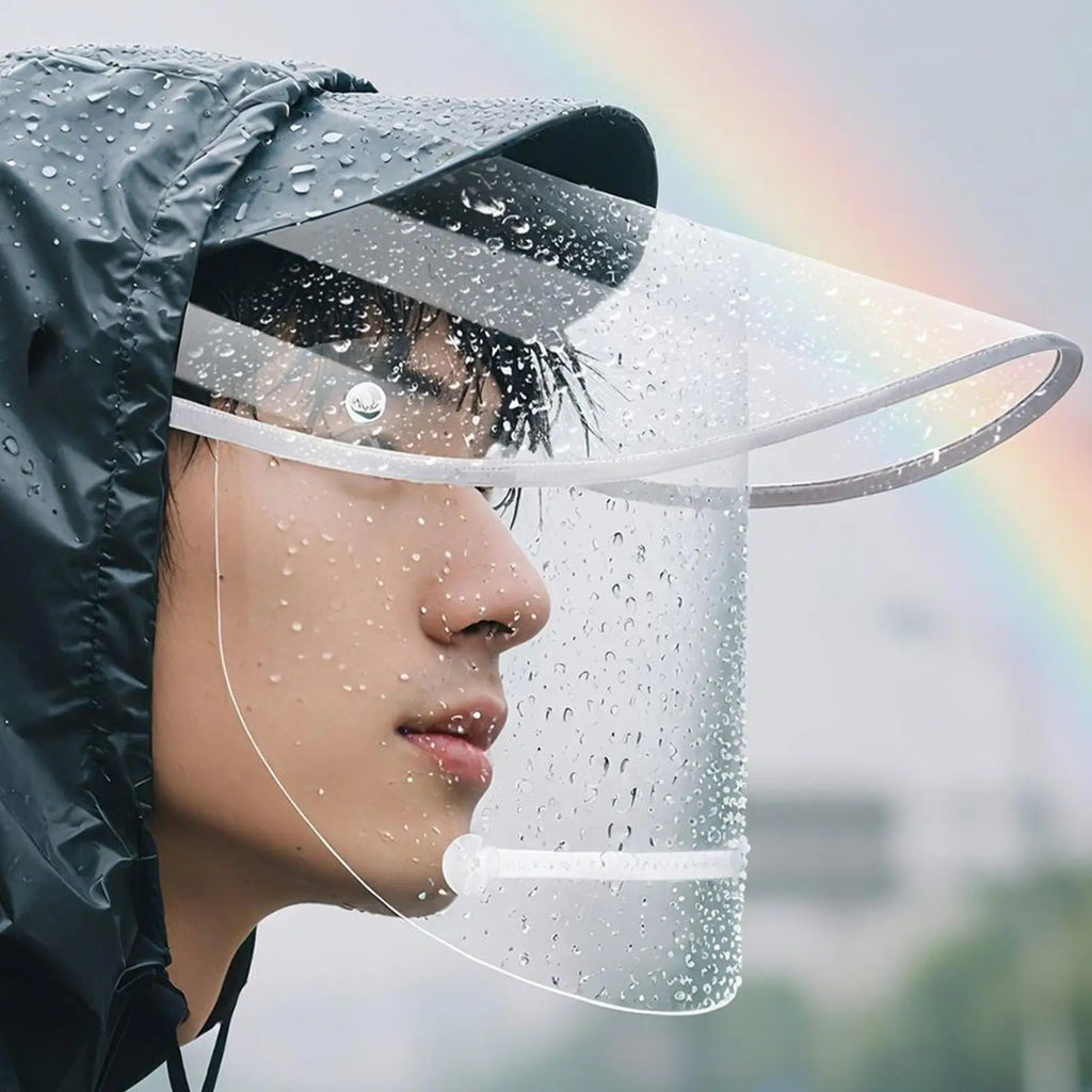Double-Layer Rain Face Shield – Clear Wide Brim & Elastic Band