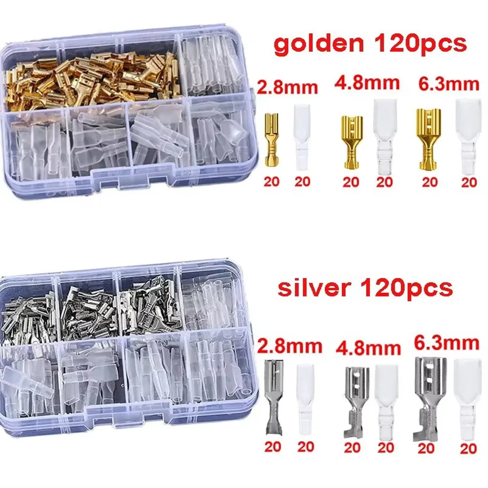 120PCS Crimp Terminal Kit – Gold & Silver Male Female Connectors