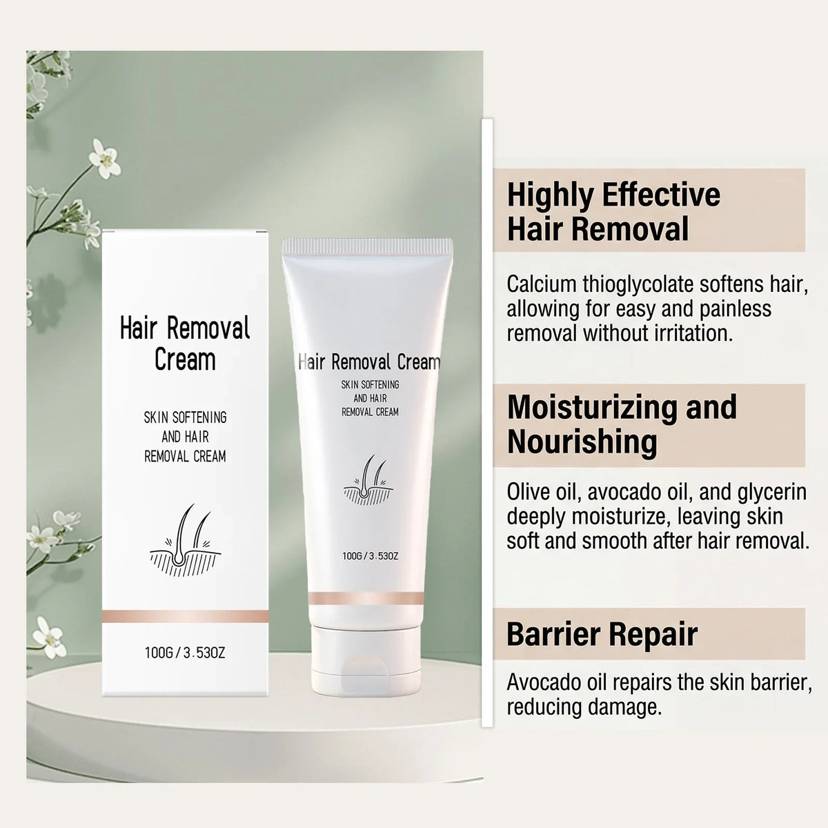 Gentle Painless Hair Removal Cream – Nourishing 100g