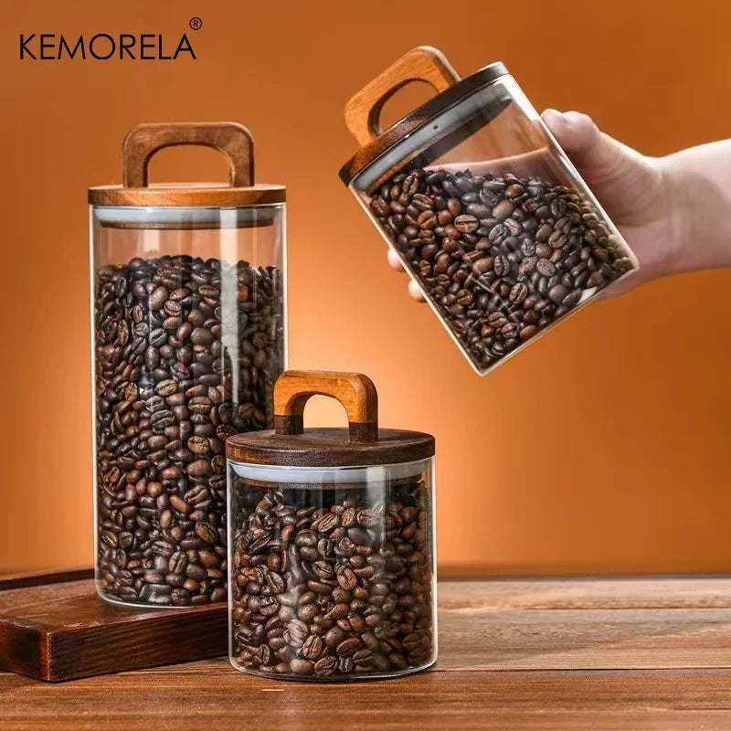 Glass Jar with Wood Lid – Airtight Canister for Coffee & Tea