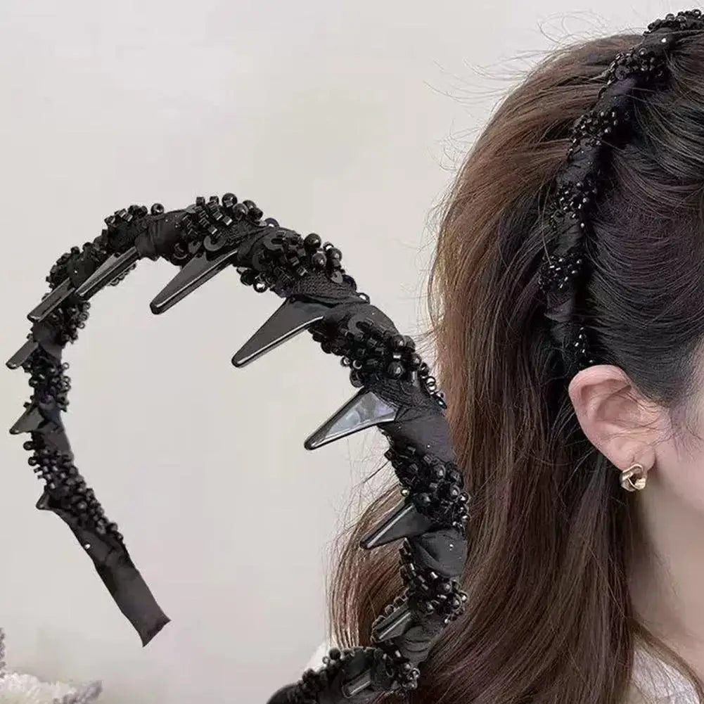 Women Beaded Wrap Headband Wash Face Toothed Non-slip Hair Hoops