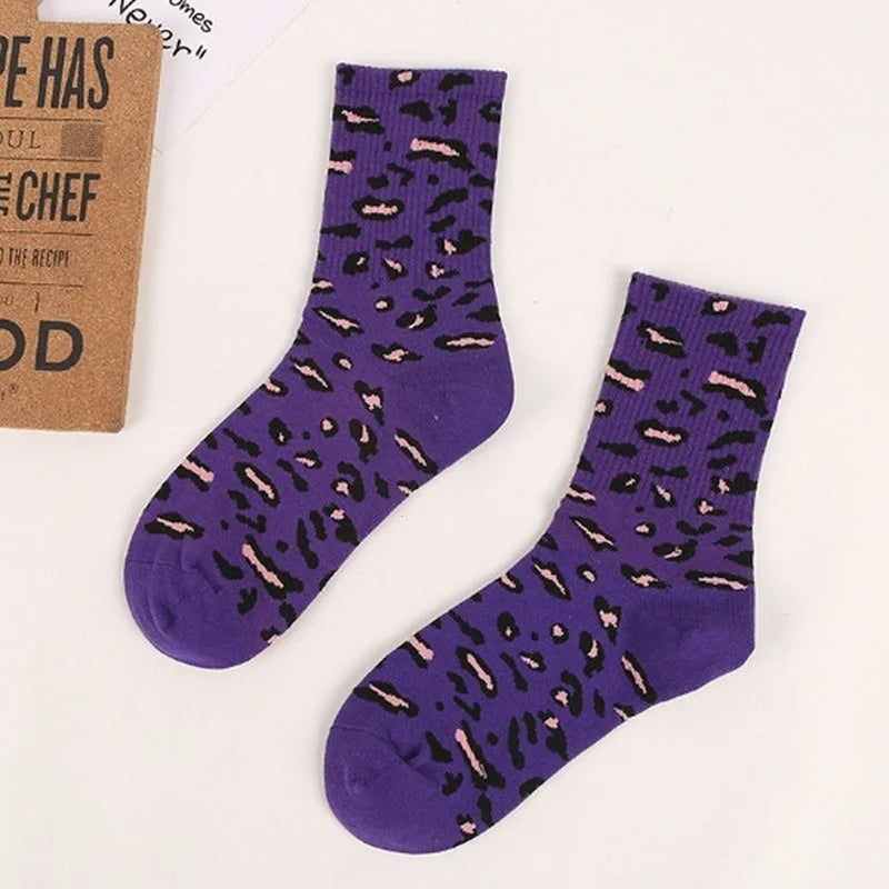 Leopard Print Crew Socks – Unisex Cotton Hip Hop Style