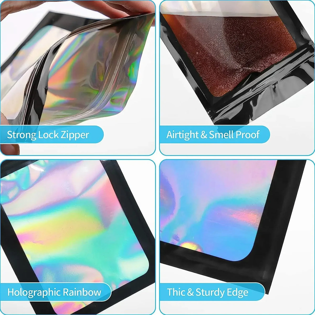 Holographic Sealed Storage Bags 100 Pcs – Black Small Item Pouches