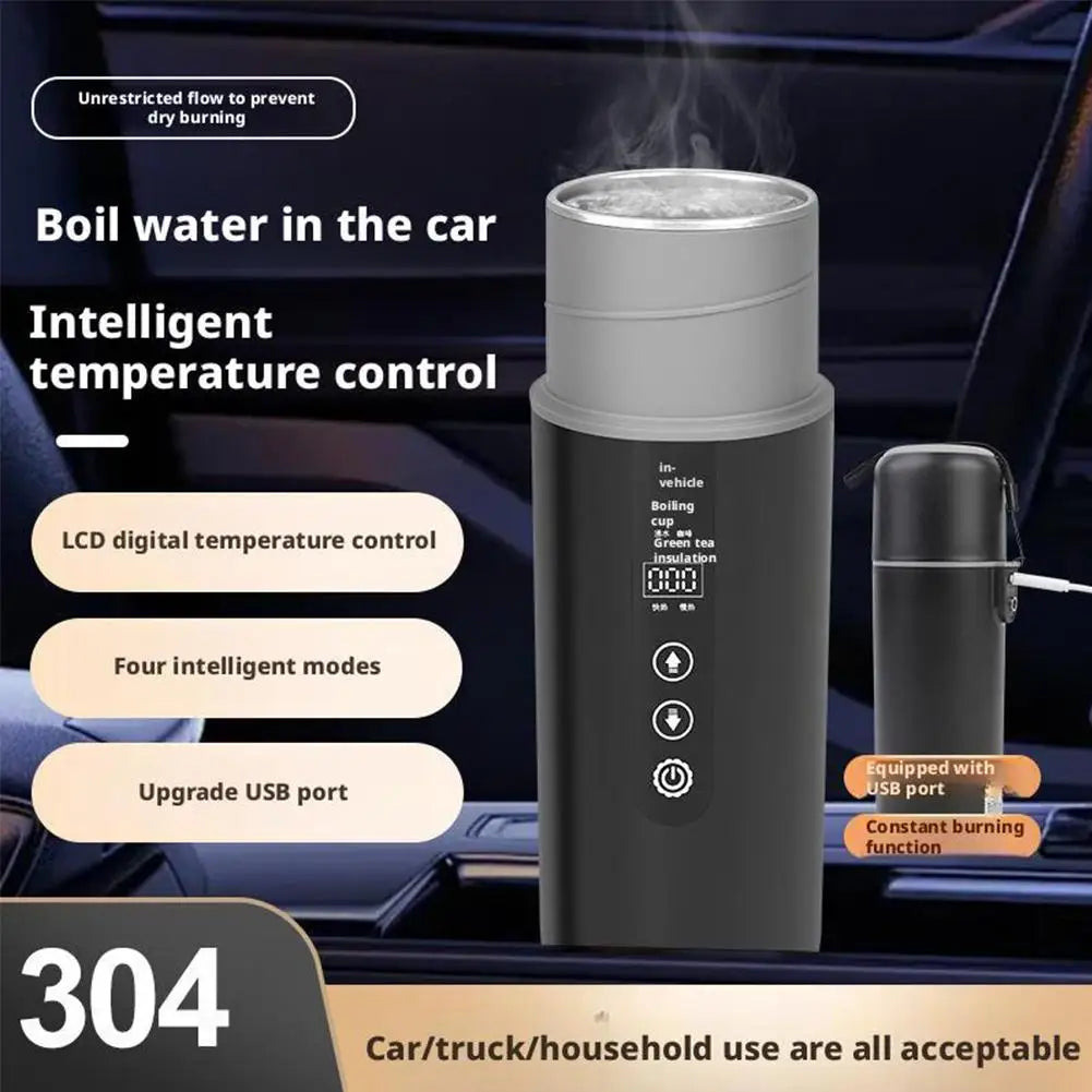 12V/24V Car Electric Kettle 500ml | Thermostatic Travel Mug