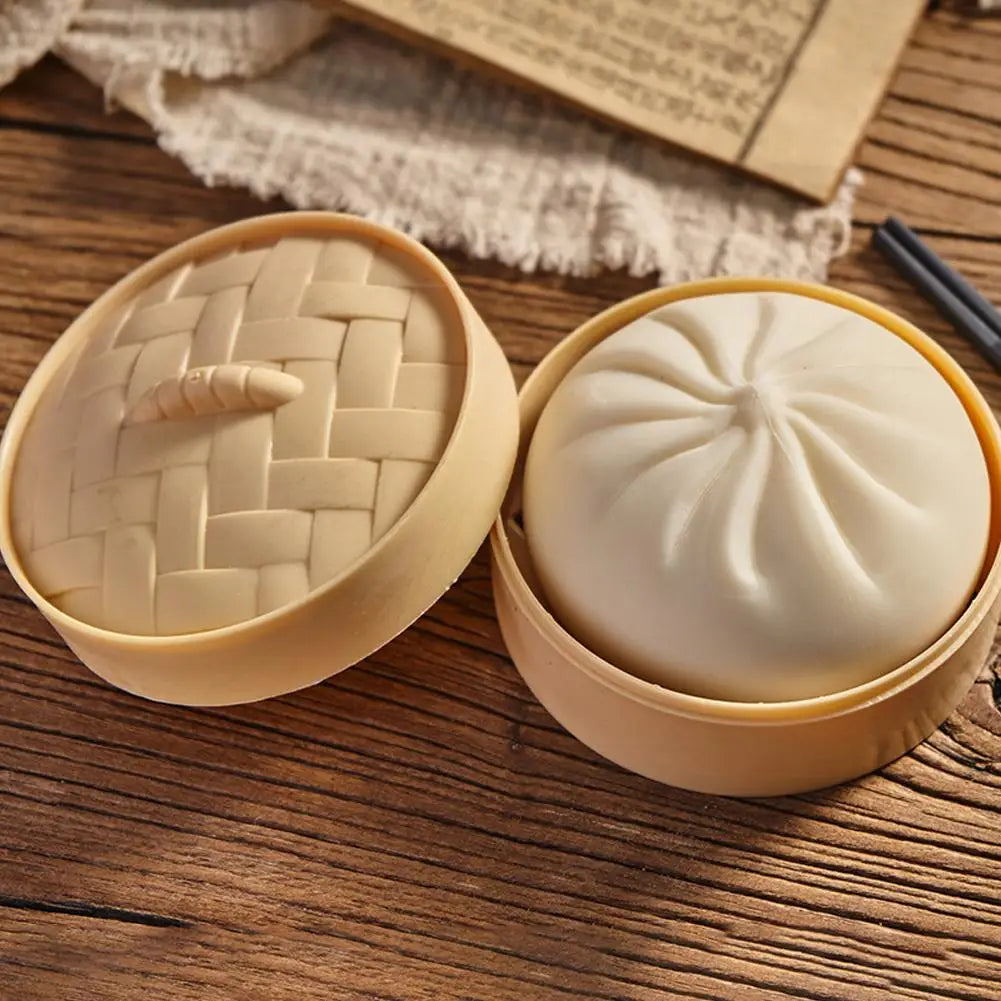 Dumpling Squishy Fidget Toy – Baozi Squeeze Ball & Steamer